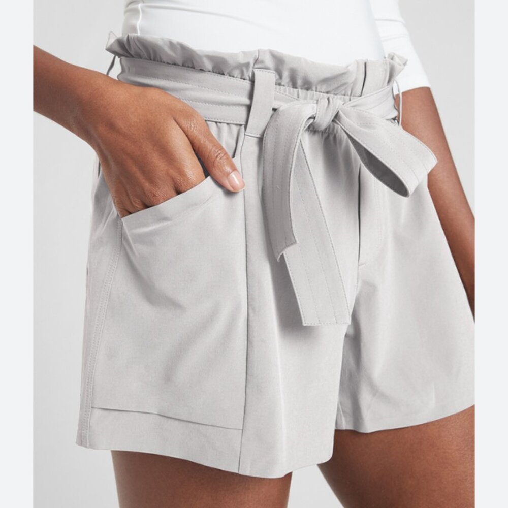 Athleta Skyline Shorts Lightweight Tie Waist Silver Casual Short with Pockets 10
